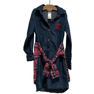 ❤️5/$25❤️ Little Lass Denim Dress w/Illusion Flannel